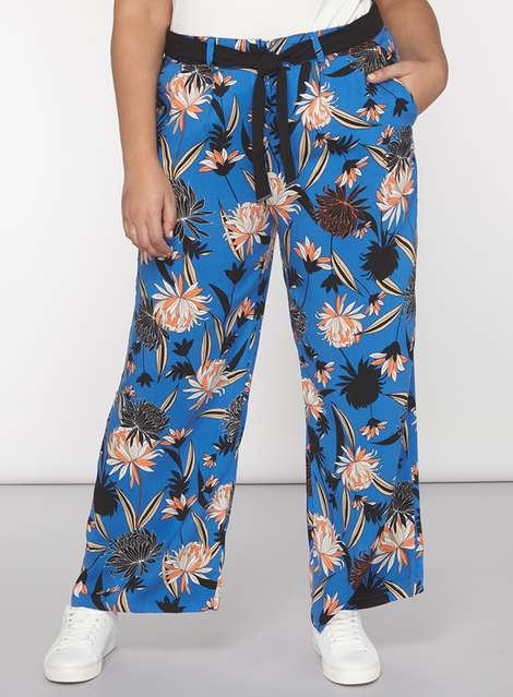 **DP Curve Blue Oriental Palazzo Trousers